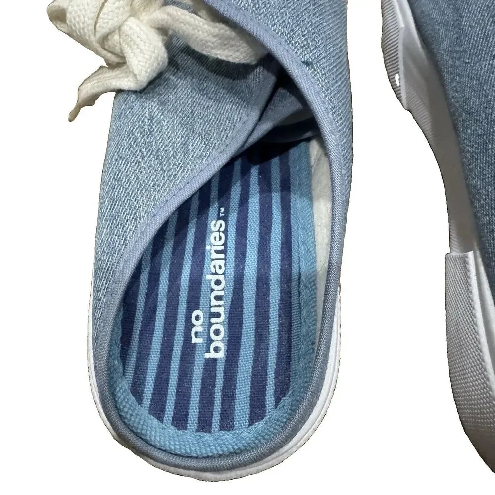 Vtg 90s Y2K NO BOUNDARIES Blue Denim Platform Slip-On Mules Sneakers Sz 8.5